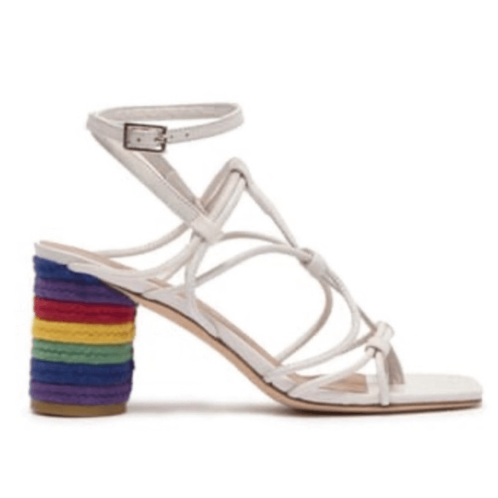 Donald J Pliner Strappy Leather Sandals Size 6 Block Heel Rainbow White Fairy